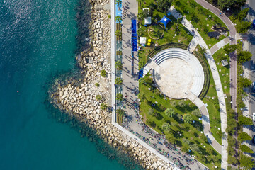 Top down view of seafront park in Limassol, Cyprus