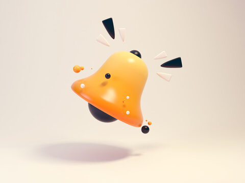 Old retro golden bell. 3d ringing concept. Cartoon minimal style rendering.