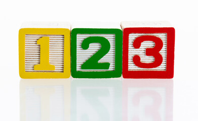 1, 2 and 3 wooden blocks on white background