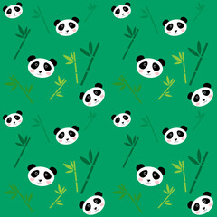 Cute seamless pattern with pandas and bamboo. Background for children