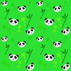 Cute seamless pattern with pandas and bamboo. Background for children