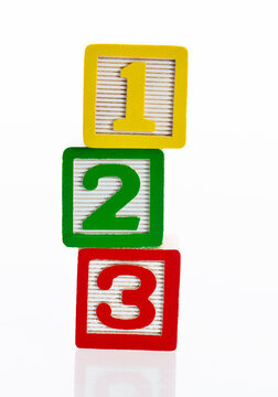 1, 2 and 3 wooden blocks on white background