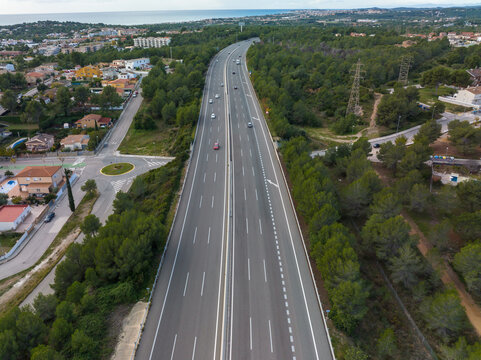 Aerial view of the AP7 highway in Spain