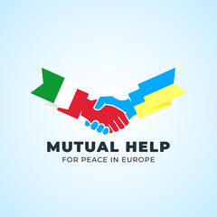 Ukrainian and Italian friendship mutual help and partnership handshake Abstract Vector Sign Peace Symbol Icon Template. Hand Shake with European flags Isolated