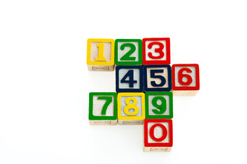 Wooden blocks with numbers 0 to 9