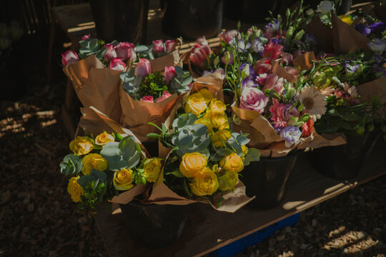 flowers on market stall