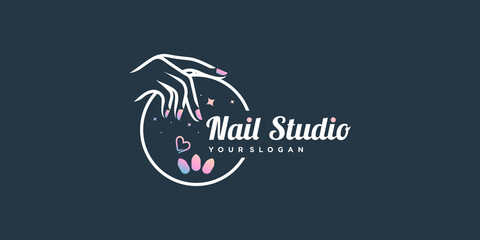 Nail beauty logo design with creative element style for fashion Premium Vector