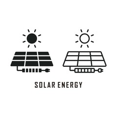 Solar energy Icon. Black and line icon set. Solar Panels, power, Eco energy. Vector design eps 10 editable.