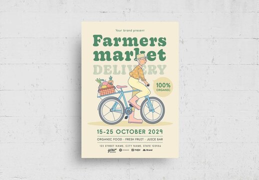 Farmers Market Organic Food Bicycle Flyer Poster Layout