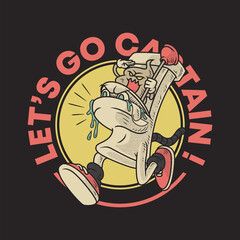 Retro emblem of cartoon walking toilet