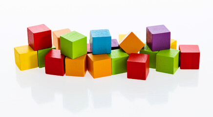 Obraz premium Stacks of wood blocks on white background