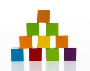 Pyramid of blocks on white background