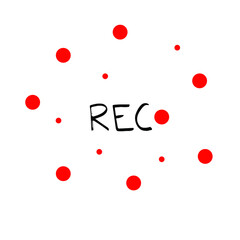 Rec button lettering vector icon. Red circle start record hand drawn illustration. Cinema sketch icon