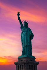 The Statue of Liberty in a colorful sunset,NYC, USA © CK