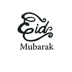 Isolated calligraphy of happy Eid Mubarak with black color. Vector illustration. Usable as background of greeting cards.
