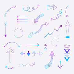 Set of vector arrows. Colorful bright arrows.
