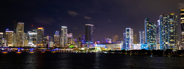 Fototapeta na wymiar Skyline of Miami Downtown by night - travel photography
