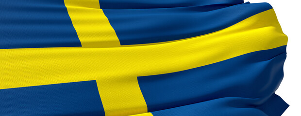 drapeau suédois dans le vent sur fond blanc - rendu 3D