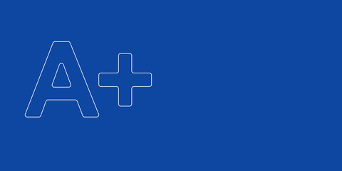 Fototapeta premium A large white outline A plus symbol on the left. Designed as thin white lines. Vector illustration on blue background