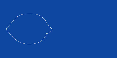 A large white outline lemon symbol on the left. Designed as thin white lines. Vector illustration on blue background