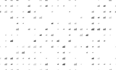 Seamless background pattern of evenly spaced black chart line symbols of different sizes and opacity. Vector illustration on white background