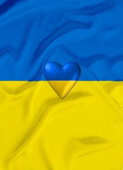 Ukrainian flag with heart. Concept love. Stop the war in Ukraine.