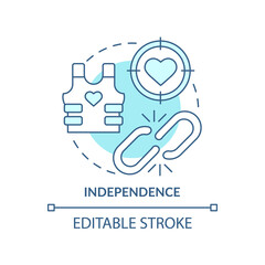 Independence turquoise concept icon. Foreign assistance rule abstract idea thin line illustration. Maintaining autonomy. Isolated outline drawing. Editable stroke. Arial, Myriad Pro-Bold fonts used