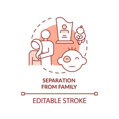 Separation from family terracotta concept icon. Armed conflicts effect abstract idea thin line illustration. Isolated outline drawing. Editable stroke. Arial, Myriad Pro-Bold fonts used