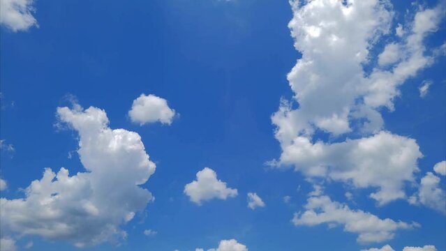 Cloud fast moving on clear blue sky timelape
