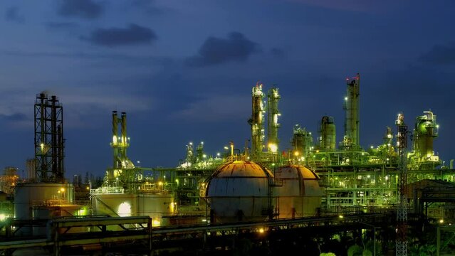 Time lapse of oil and gas refinery plant or petrochemical industry