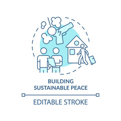 Fototapeta na wymiar Building sustainable peace turquoise concept icon. Post conflict recovery abstract idea thin line illustration. Isolated outline drawing. Editable stroke. Arial, Myriad Pro-Bold fonts used