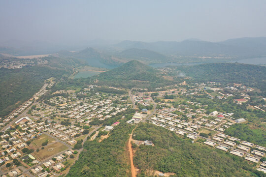 Aerial shot of the Akosombo township in Ghana