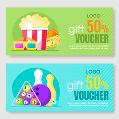 Set of entertainment discount voucher. Vector illustration