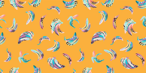 Abstract art seamless pattern with bananas. Modern exotic design