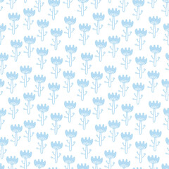 Scandi folk style flowers. Cartoon drawing pink seamless floral pattern. Scandinavian folk style. For fabric, cards, wallpaper, home decor.
