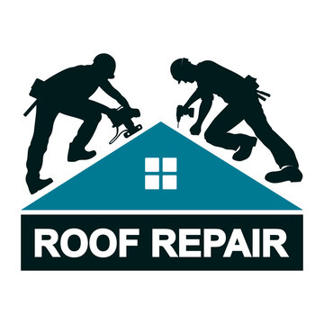 Two roofers on the roof of a house. Symbol for roof repair and construction