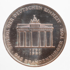 Germany - circa 1991 : a 10 German Mark coin of the Federal Republic of Germany showing the...