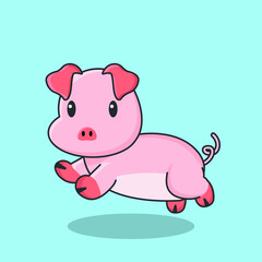 Obraz na płótnie Canvas pig farm pink cartoon character cute icon drawing pet flat vector halal animal piglet piggy icon art