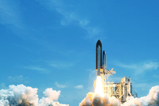Rocket launch into space. Elements of this image furnished by NASA
