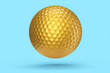 Gold golf ball isolated on blue background