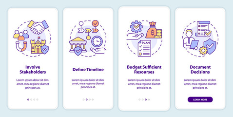 Principles of heritage conservation onboarding mobile app screen. Walkthrough 5 steps graphic instructions pages with linear concepts. UI, UX, GUI template. Myriad Pro-Bold, Regular fonts used