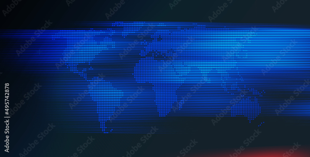 Poster 3d rendering of a blue digital world map background - the concept of global business