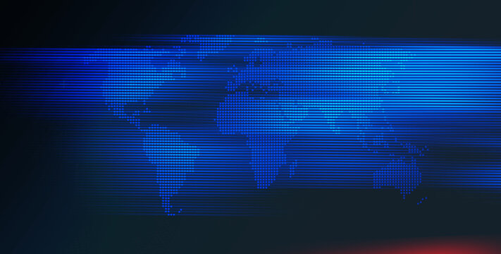 3D Rendering Of A Blue Digital World Map Background - The Concept Of Global Business