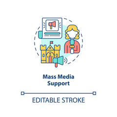 Mass media support concept icon. Awareness of heritage value. Developmental activity abstract idea thin line illustration. Isolated outline drawing. Editable stroke. Arial, Myriad Pro-Bold fonts used