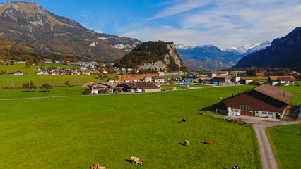 Fototapeta na wymiar City of Brienz in Switzerland from above - drone footage