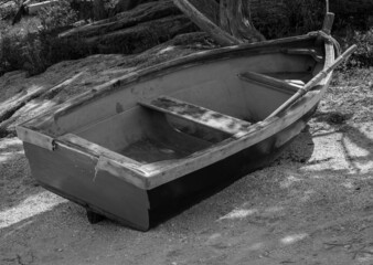 Rustic Wooden Dinghy in Monochrome