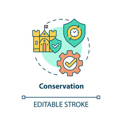 Conservation concept icon. Protection program. Heritage objects preservation type abstract idea thin line illustration. Isolated outline drawing. Editable stroke. Arial, Myriad Pro-Bold fonts used