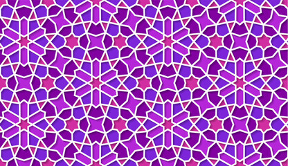 Arabic seamless girih pattern with classic islamic culture ornament. Colorful tiled background with shadow.
