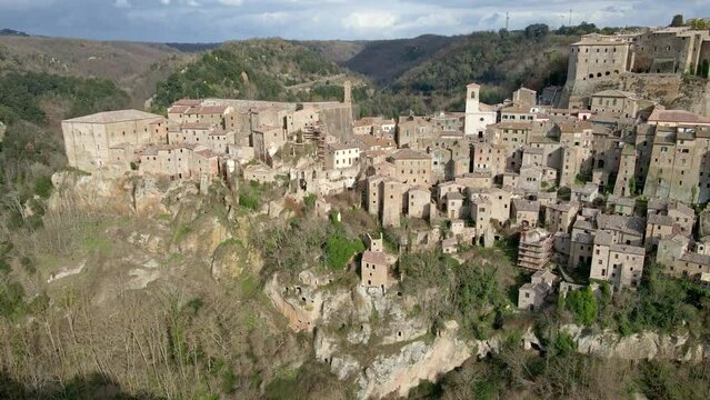 Aerial view of medieval town Sorano, Tuscany, Italy