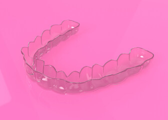 invisible orthodontics, invisalign, pink background, 3d rendering